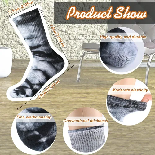 Miniatura 2 de SATINIOR 8 pares de calcetines de teñido anudado, calcetines novedosos de grafiti, coloridos y divertidos calcetines atléticos para mujeres, hombres