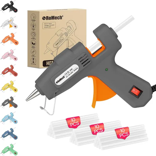 Miniatura 15 de ROMECH Mini pistola de pegamento caliente de 20 W con set de 30 barras de pegamento, kit de pistola de pegamento caliente de precalentamiento rápido