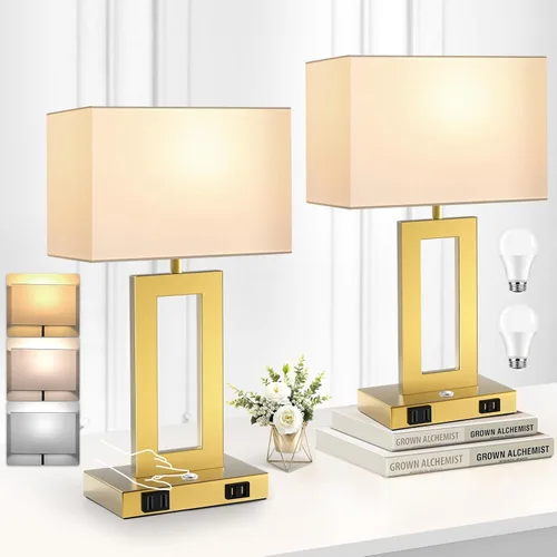 Miniatura 15 de Kondras Juego de 2 lámparas de mesa para dormitorios, 3 temperaturas de color, control táctil, lámparas de noche con 2 puertos USB y salida de CA