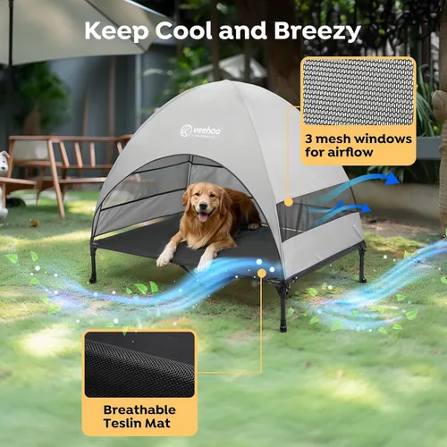 Miniatura 3 de Veehoo CWC2411 - Cama elevada de enfriamiento para perros con toldo y sombra extraíble, patas antideslizantes, cuna elevada para perros grandes