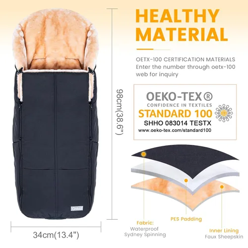 Miniatura 7 de Orzbow Saco universal para cochecito Bolsa de lana sintética para bebé Cálido, resistente a la intemperie, hebillas ajustables Funda de manta