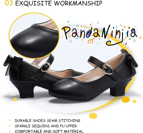 Miniatura 116 de PANDANINJIA Vestido de jada para niñas y niños pequeños, zapatos de princesa Mary Jane con tacones con lazo para fiesta, boda, boda