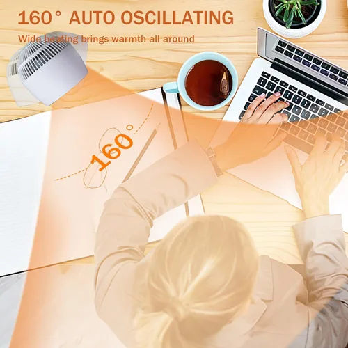 Miniatura 3 de Calentador de espacio, calentador de espacio pequeño, calentador de escritorio de 1200 W para oficina, oscilación lateral de 160°, 3 marchas Blanco