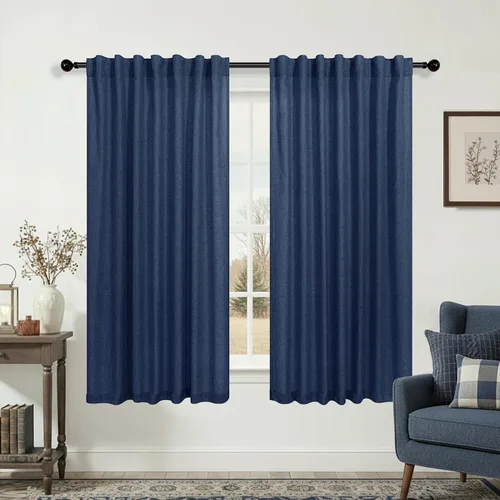 Miniatura 100 de KOUFALL Cortinas de lino azul marino de 84 pulgadas de largo, cortinas transparentes azul oscuro para sala de estar y dormitorio, medianoche