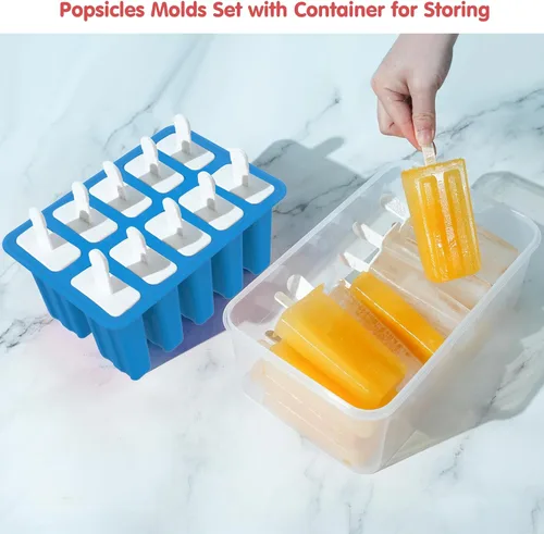Miniatura 2 de Miaowoof Moldes caseros para paletas de hielo, 10 cavas de silicona sin BPA, con 50 varillas, 50 bolsas, 10 palitos reutilizables, embudo, cepillo