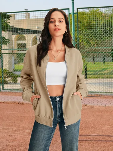 Miniatura 4 de MEROKEETY Sudaderas de manga larga con cremallera para mujer, chaquetas casuales sueltas con bolsillos