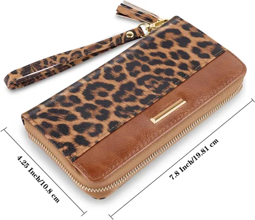 Miniatura 3 de Carteras para mujer, de piel sintética, tarjetero organizador con borla y correa de muñeca