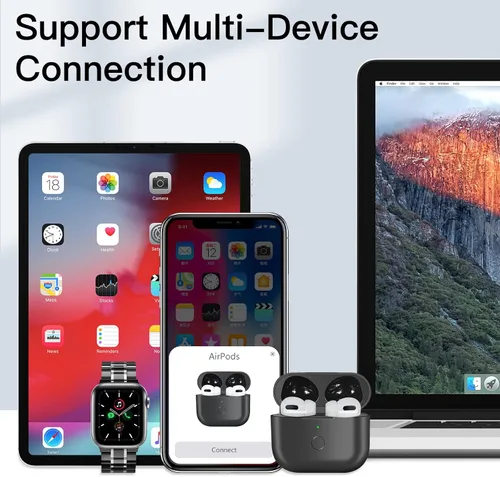 Miniatura 2 de Funda de carga inalámbrica de repuesto compatible con AirPod de 3ª generación, funda de cargador Air Pod 3 con botón de sincronización de Negro