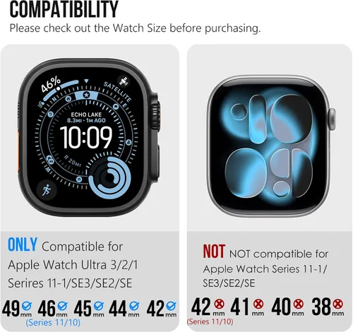 Miniatura 3 de KADES Correa deportiva resistente de TPU para Apple Watch Ultra 3/2/1 de 1.929 in, conectores metálicos para Apple Watch Series 11/10/SE3 de 1.81