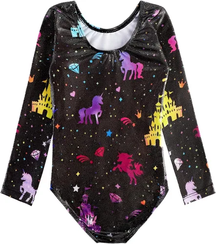Miniatura 50 de HOZIY - Leotardos de manga larga para niñas, de gimnasia, para niños pequeños, trajes florales de unicornio, galaxia, arco iris, patrón de rayas