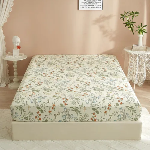 Miniatura 18 de Sábana ajustada 100% algodón suave tamaño queen de bolsillo profundo con rayas coloridas y estampado Gingham, sin arrugas, 1 pieza, sábana