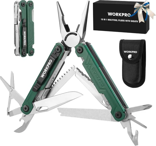 Miniatura 9 de WORKPRO Multiherramienta con cuchillo de bolsillo, regalo de cumpleaños para hombres, papá, padre, marido, alicates de acero inoxidable 18 en 1