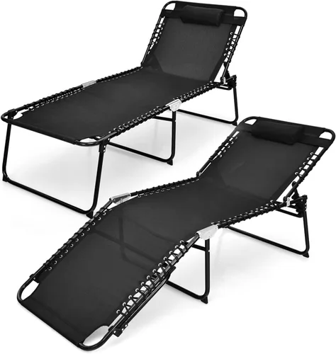 Miniatura 10 de Goplus Tumbona para exteriores, silla de playa plegable extragrande de 5 posiciones con almohada desmontable, bolsillo lateral, silla de bronceado