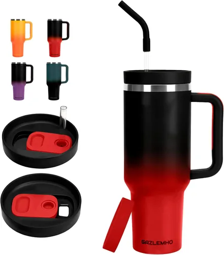 Miniatura 10 de Vaso térmico de 40 onzas con asa y pajita, tapa 2 en 1 a prueba de derrames y fugas, taza de viaje aislada, mantiene frío y caliente, apto
