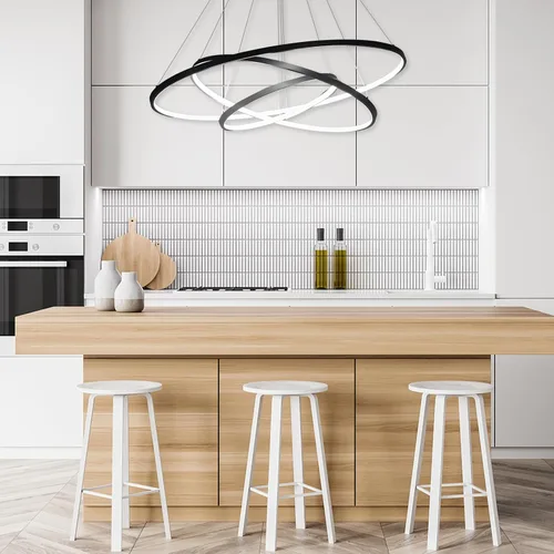 Miniatura 7 de LightInTheBox Lámpara colgante de 3 anillos para sala de estar, comedor, luz de techo moderna, diseño de círculo, 20+40+23.6 in, color = negro