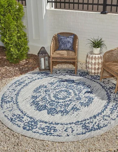 Miniatura 19 de Unique Loom Alfombra de la colección tradicional para exteriores, desgastada durante el tiempo (octágono de 5 pies y 3 pulgadas, azul/gris)