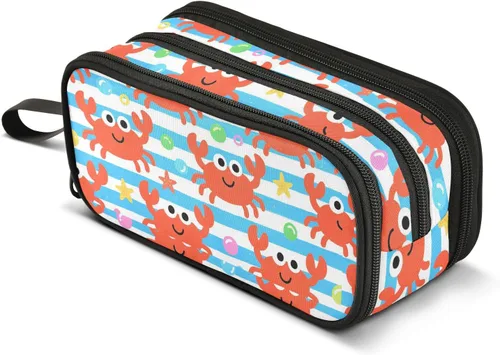 Miniatura 8 de Nylon Pencil Bags For Teen Girls Red Crab White Blue Stripe High Capacity Pencil Case Stationery Organizer for College Teen Girls estuche