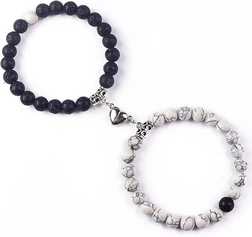 Miniatura 6 de 2 PCS Magnetic Couples Bracelets, Natural Stone Energy Stone Beads Bracelet Set His and Hers Long Distance Relationship Bracelet for Boyfriend