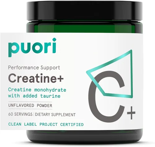 Puori Monohidrato de creatina en polvo con taurina, creatina en polvo sin sabor, suplemento de preentrenamiento para hombres y mujeres, constructor