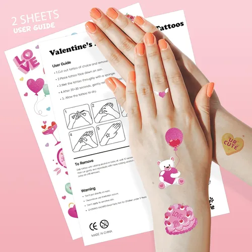 Miniatura 6 de Tatuajes temporales para el día de San Valentín, estilo rosa intenso, tatuajes, decoración del día de los galentinos, recuerdo de fiesta, caramelo