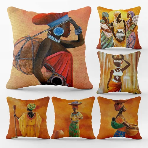 Juego de 6 fundas de almohada africanas de tribu étnica de arte africano, 18 x 18 pulgadas, regalo de mujer africana, decoración de habitación,