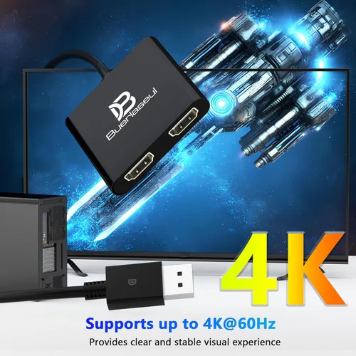 Miniatura 7 de DisplayPort to Dual HDMI Splitter 4K@60Hz, USB-C Powered, DisplayPort 1.4 MST Hub DP to HDMI 1 in 2 Out Splitter for Dual Monitors Extended/Clone