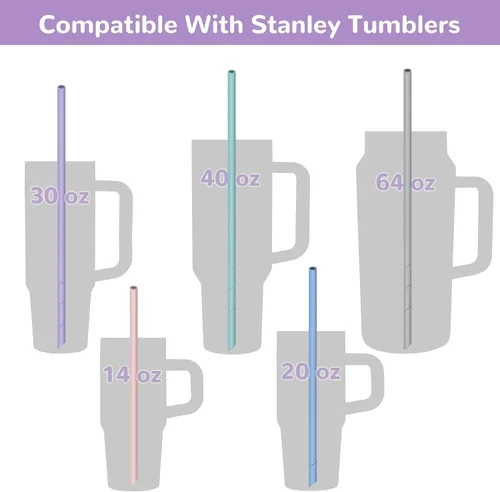 Miniatura 4 de NiHome Paquete de 7 pajitas de silicona de 14 pulgadas para vasos Stanley y botellas grandes, longitud personalizable, popotes reutilizables