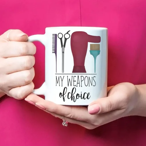 Miniatura 4 de Fonhark - Taza divertida - My Weapons of Choice (Hairdresser) - Para peluquería estilista peluqueros tazas peine secador cepillo tijeras, taza