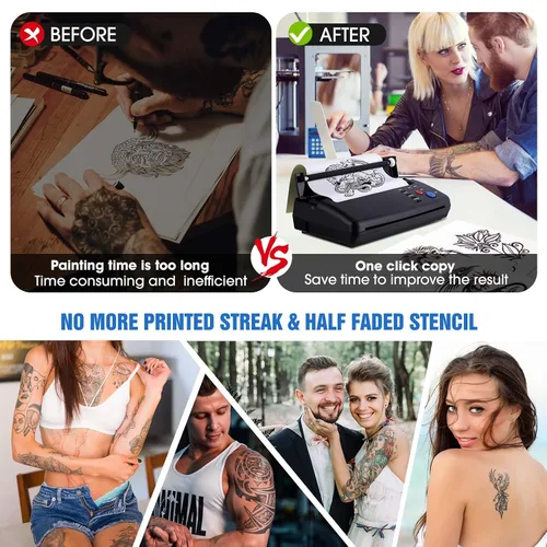 Miniatura 6 de Impresora fotocopiadora de plantillas de transferencia de tatuajes con 20 piezas de papel de transferencia de tatuajes, kit de tatuaje térmico