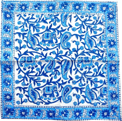 Miniatura 6 de Rastogi Handicrafts Juego de 6 manteles individuales 100 % algodón estilo indio para mesa de comedor y servilletas (azul 1)