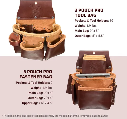 Miniatura 4 de Occidental Leather Cinturón de herramientas ajustable para Pro Framer – Mano izquierda – 21 bolsillos y portaherramientas – Fabricado en Estados