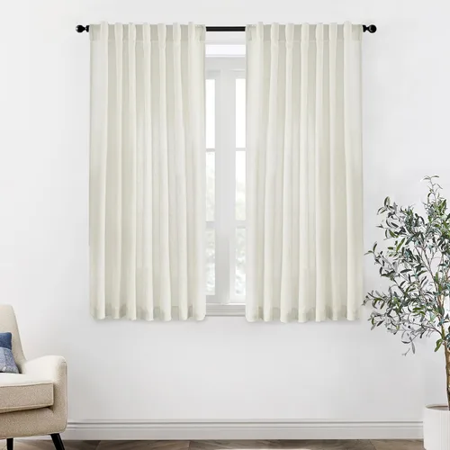 Miniatura 57 de XTMYI - Cortinas transparentes de 54 pulgadas de largo, juego de 2 paneles para baño, cortinas cortas de lino y algodón con semi privacidad