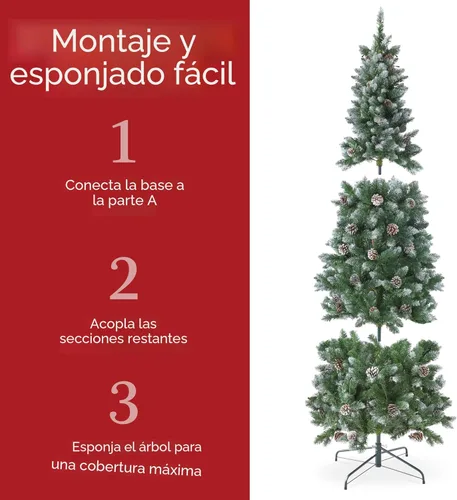 Miniatura 6 de Best Choice Products Árbol de Navidad artificial de 7.5 pies con bisagras de pino preiluminado, parcialmente flocado y escarchado, decoración