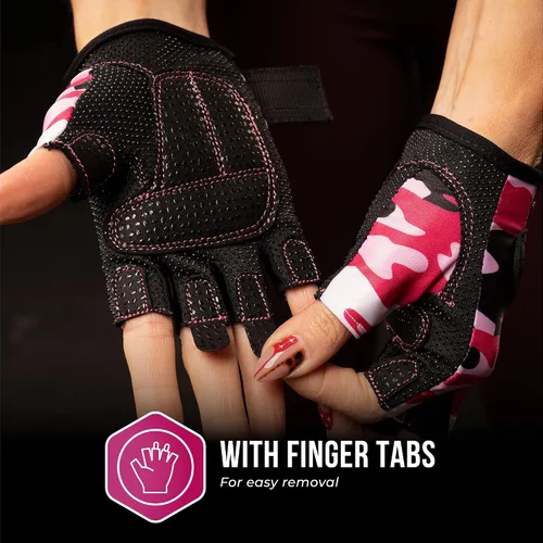 Miniatura 7 de Contraband Pink Label 5217 Design Series - Guantes de levantamiento y remo con estampado de camuflaje (par) – Ligero vegano medio acolchado de Rosado