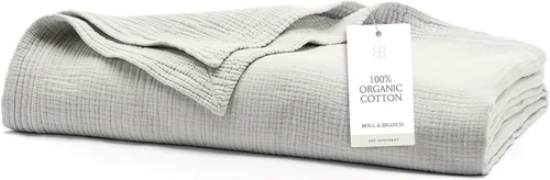 Miniatura 9 de BOLL & BRANCH Manta Dream Bed – Twin/Twin XL, azul marino costero – Lujo 100% algodón orgánico – Suave, ligera y transpirable – Tacto similar a
