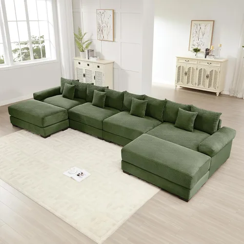Miniatura 67 de Sofá modular de gran tamaño de 117.3 pulgadas, sofás modulares grandes de pana para sala de estar, sofás de 3 plazas, moderno juego de sofá de Blanco