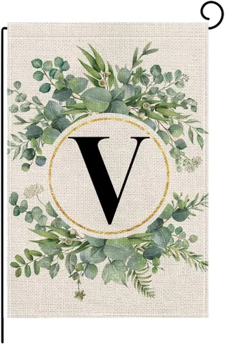 Miniatura 24 de wyooxoo Bandera de jardín floral con monograma de letra H de 12 x 18 pulgadas, doble cara para exteriores, familia, apellido, bandera inicial
