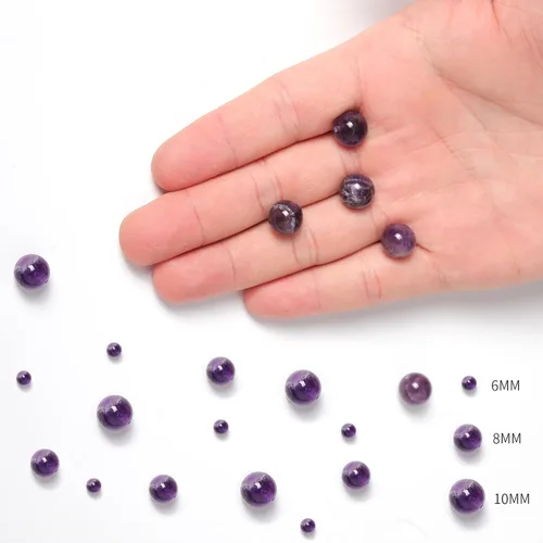 Miniatura 3 de 60 cuentas de piedra natural de 15⁄64 pulgadas (6 mm) con cuentas de amatista que es una piedra para sanación de la energía. Piedras preciosas