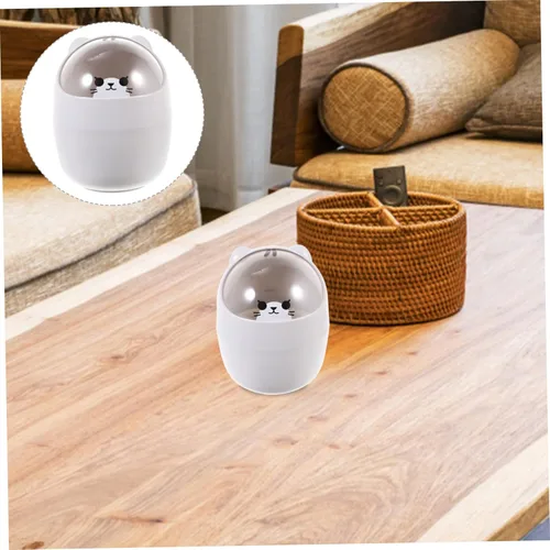 Miniatura 3 de SEWACC Bote de basura de escritorio lindo de dibujos animados para mesa de basura, mini papelera de escritorio con tapa, pequeño bote de basura