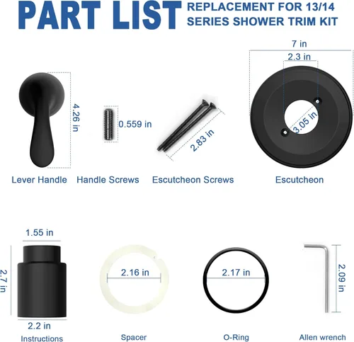 Miniatura 6 de Reemplazo para D Faucet 13 Series Kit de Molduras de Válvula de Ducha de Función Única, Manija de Ducha, Kit de Molduras de Ducha Negro Mate