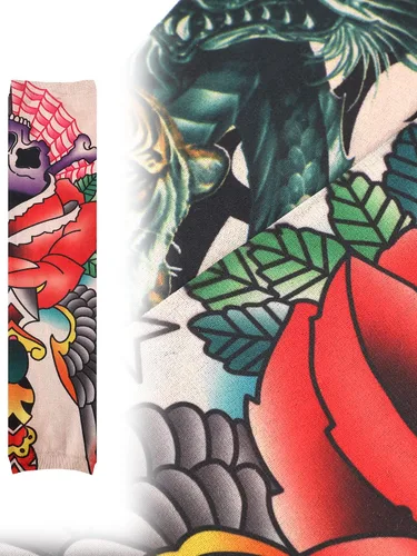 Miniatura 5 de Geyoga 18 piezas de mangas temporales de tatuaje para hombres mangas de brazo de enfriamiento protección UV sol antideslizante brazo cubierta