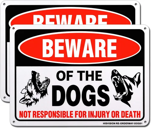 Letrero con texto en inglés "Beware of Dog", paquete de 2 letreros de 10 x 7 pulgadas, libre de óxido, 40 aluminio, impresión UV, gráficos