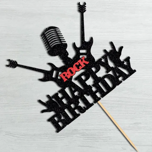 Miniatura 3 de Decoración de pastel de cumpleaños con temática de Rock & Roll de los años 80 - Suministros para fiestas