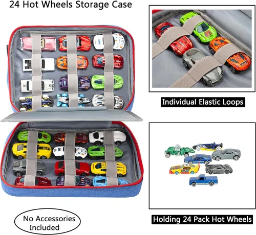 Miniatura 2 de 24 autos de almacenamiento fundidos a presión para automóviles fundidos, estuche de almacenamiento compatible con 24 autos fundidos a presión, Azul