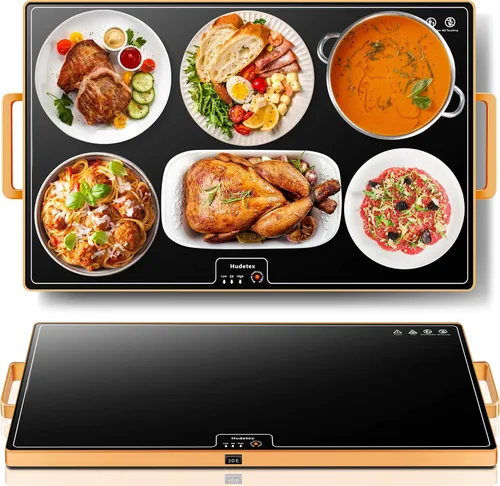 Tapete de calentamiento de alimentos (XL 24 x 16 pulgadas), calentadores de alimentos para fiestas, bufé y uso diario, superficie completa, cálida