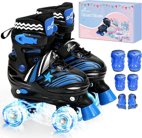 Sportneer Patines para niños: 4 tamaños ajustables patines cuádruples con ruedas iluminadas para niñas de 5-8, 8-12 niños pequeños principiantes,