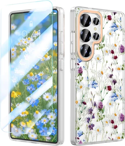Miniatura 10 de MILPROX Compatible con Samsung Galaxy S22 Funda de Flores, bonito diseño de funda para niñas y mujeres, a prueba de golpes, patrón floral, parte
