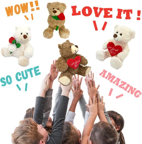 Miniatura 5 de Oso de peluche blanco con rosa de 9 pulgadas, lindo oso de peluche pequeño suave para San Valentín, boda, aniversario, regalo de cumpleaños