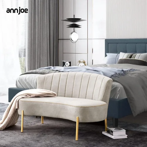 Miniatura 5 de annjoe Sofá de dos plazas tapizado, banco de banqueta, otomano con respaldo y patas de metal dorado para comedor, sala de estar, dormitorio, funiture