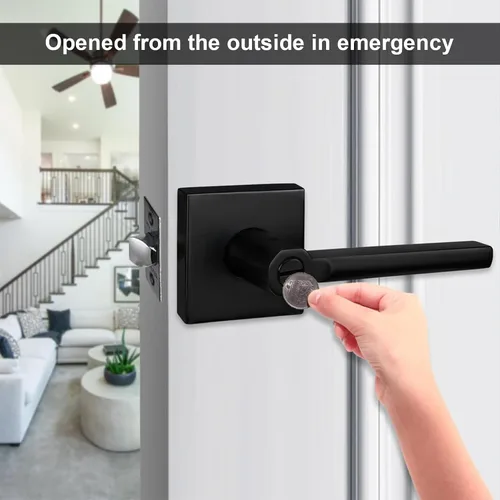 Miniatura 2 de NEWBANG Palanca de puerta de cama/baño para privacidad Baño e interior Manija de cerradura de puerta en negro mate envejecido, HD1601-DB-BK-1P
